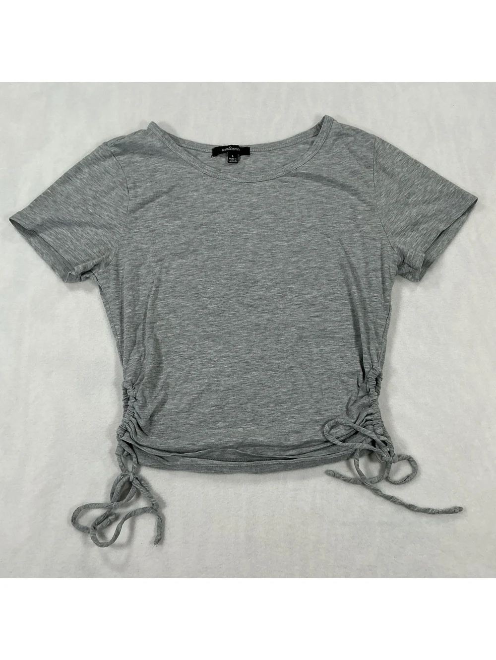 Ambiance Girls' Gray Short Sleeve Crop‎ Top with Adjustable Drawstring Sides, L